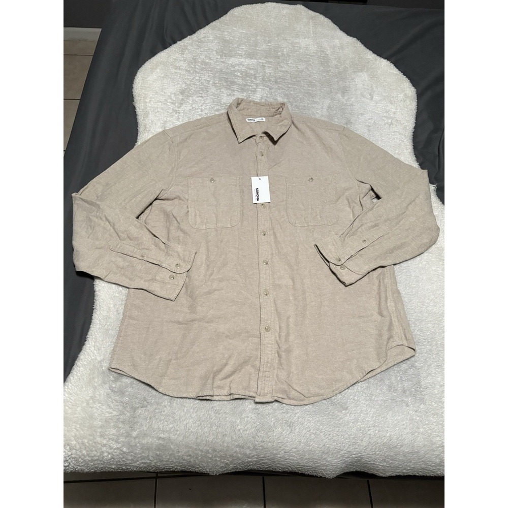 New Sonoma Men's Super Soft Flannel Button Beige Shirt Size XXL‎ Top NWT